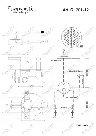 Душевой комплект Feramolli Ele CL701-12 (30см.), хром
