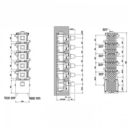 Gessi Внутренняя часть встраиваемого термостатического смесителя с 5ю независимыми выходами, 43250#031