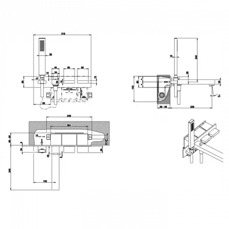 Gessi Rettangolo T Встраиваемая часть смесителя для ванны (для #20323), 20498#031