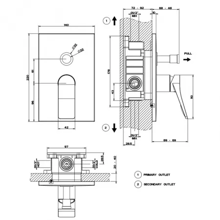 GESSI Rilievo Встраиваемый смеситель для душа на 2 источника  с автоматическим переключателем (внешние части), 59079#031