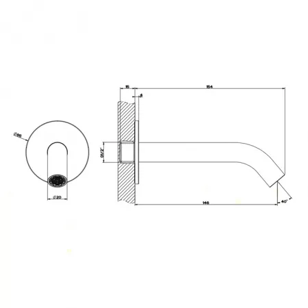 GESSI 316 Настенный излив 146мм на 1/2”, 54010#239
