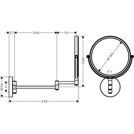 Косметическое зеркало Hansgrohe Logis Universal 73561000, трехкратное увеличение