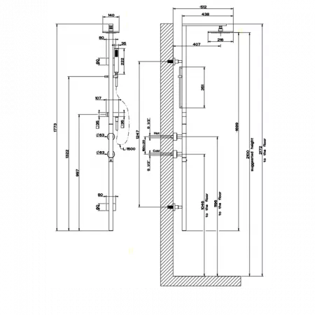 Gessi Rettangolo Термостатический смеситель с верхним душем, 23409#031