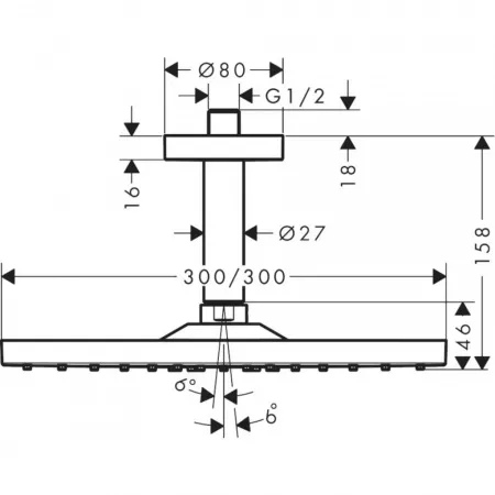 Верхний душ hansgrohe Raindance E 300 1jet потолочный, хром 26250000