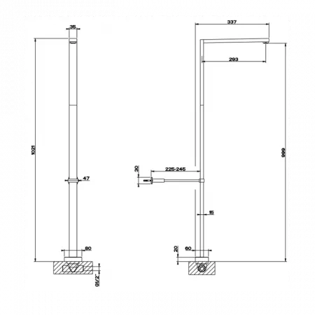 Gessi Rettangolo K Встраиваемая часть напольного излива для ванны (для #20396), 20399#031