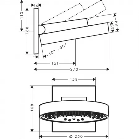 Верхний душ hansgrohe Rainfinity 250 3jet с настенным разъемом 26232000