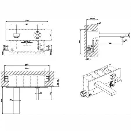 Gessi Rettangolo Встраиваемый смеситель для раковины, 20689#031