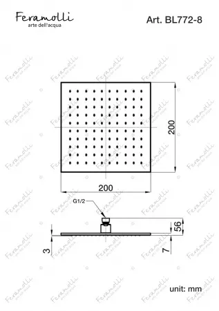 Верхний душ Feramolli BL772-8 (200мм.), черный