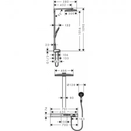 Душевая система hansgrohe Rainmaker Select 460 3jet Showerpipe с термостатом 27106400