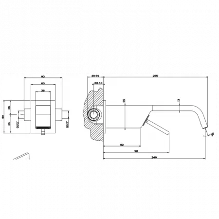 Gessi Rettangolo XL Встраиваемый однорычажный смеситель с изливом 249мм, 26298#031