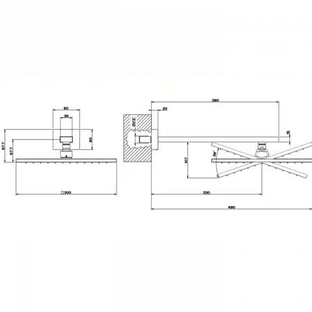 Gessi Rettangolo Верхний душ для настенного крепления 300x300мм, 15185#031