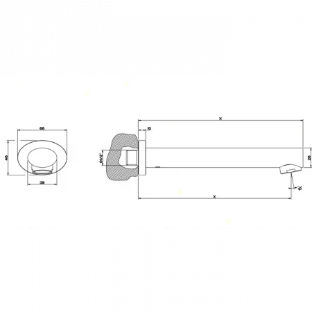 Gessi Ovale Настенный излив для ванны с инд.длиной (70-300мм), 23188#031