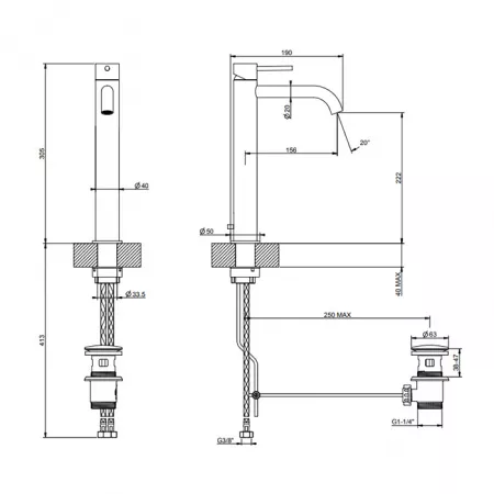 GESSI 316 Смеситель для раковины на 1 отверстие, 54003#707