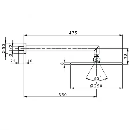 Верхний душ D250 мм с настенным держателем L350 мм CISAL Shower DS0136302B