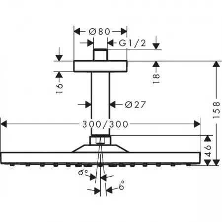 Верхний душ hansgrohe Raindance E 300 1jet с потолочным подсоединением 26250670