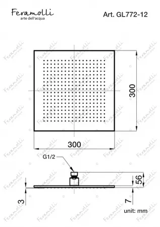 Верхний душ Feramolli GL772-12 (300мм.), золото