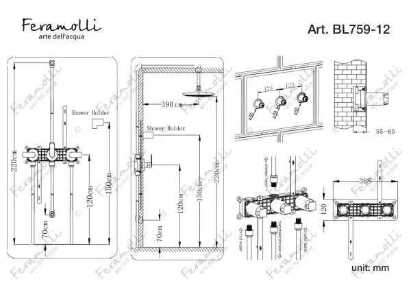 Душевой комплект Feramolli Molveno BL759-12 (30см.), черный