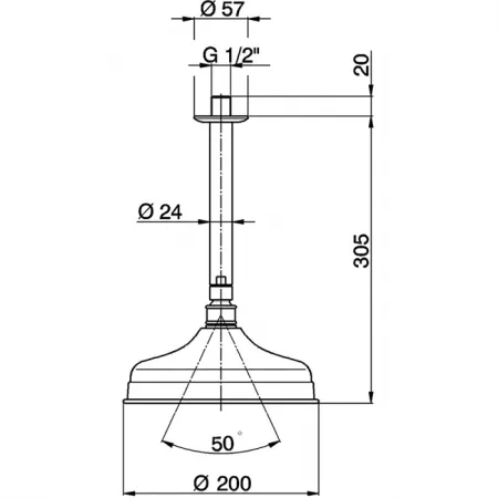 Верхний душ 200х200 мм с настенным держателем L290 мм CISAL Shower DS01326021
