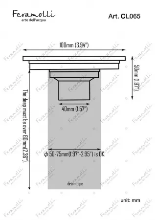 Трап для душа 10x10cm Feramolli Cubo CL065, хром