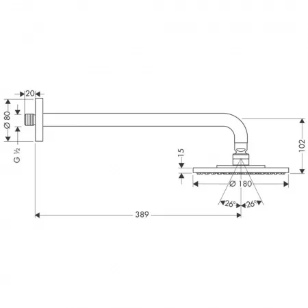 Верхний душ hansgrohe Raindance S 180 Air 1jet держатель 390 мм, хром 27468000