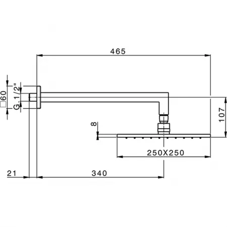 Верхний душ 250х250 мм с настенным держателем L340 мм CISAL Shower DS01366040