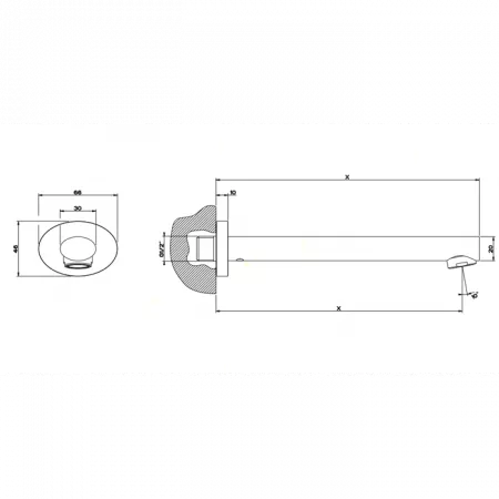 Gessi Ovale Настенный излив с инд.длиной (70-300мм), 23118#031