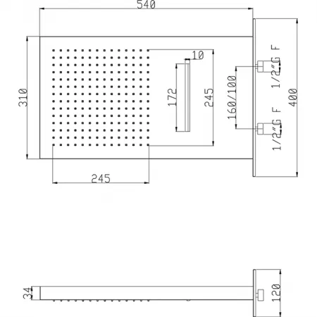 Верхний душ настенный 54х31х3 CISAL Zen Shower ZS022530D2