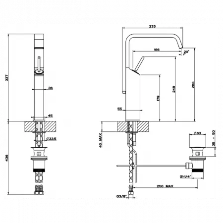 Gessi Rettangolo XL Смеситель для раковины с донным клапаном и высоким изливом, 11953#031