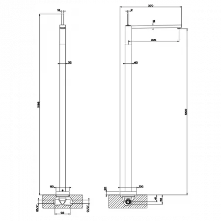 Gessi Rettangolo Напольный смеситель для раковины h=1000мм (внешняя часть), 20604#031