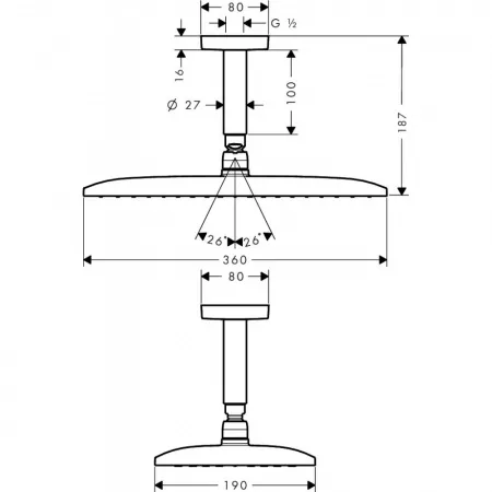 Верхний душ hansgrohe Raindance E 360 AIR 1jet потолочный, хром 27381000