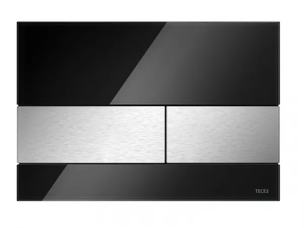 Стеклянная панель смыва унитаза TECEsquare для системы с двойным смывом (цвет панели- черный, цвет клавиш - нержавеющая сталь, сатин) 9240806