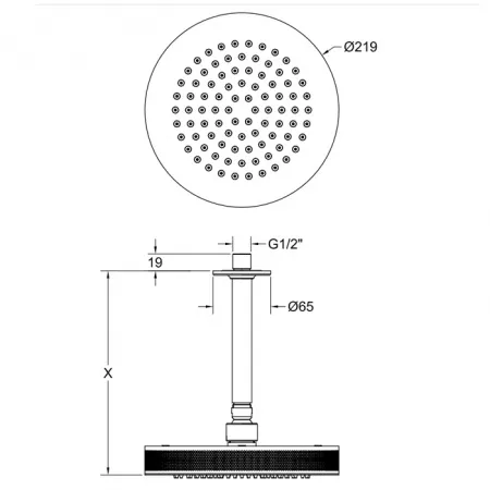 Gessi Inciso Shower Верхний душ Ø218 с потолочным кронштейном (длинна под заказ), 58188#299