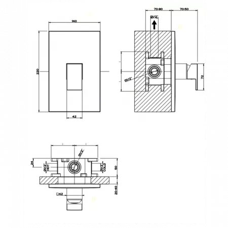 Gessi Rettangolo Встраиваемый однорычажный смеситель(внешние части), 44655#031