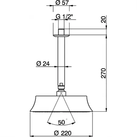 Верхний душ D220 мм с потолочным держателем L270 мм CISAL Shower DS0132807E