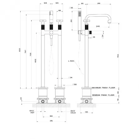 GESSI INCISO Встраиваемая часть для напольного смесителя для ванны, 58128#149