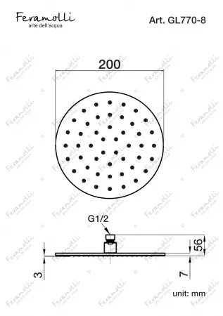 Верхний душ Feramolli GL770-8 (200мм.), золото