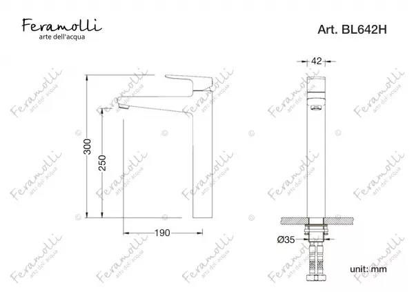 Смеситель для отдельностоящей раковины Feramolli BL642H, черный