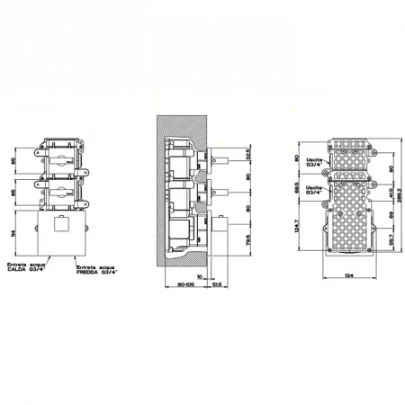 Gessi Внутренняя часть встраиваемого термостатического смесителя с 2мя независимыми выходами, 43214#031